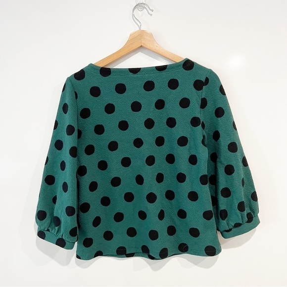 Maeve Anthropologie Green Black Polka Dot Pullover Top - Picture 4 of 10